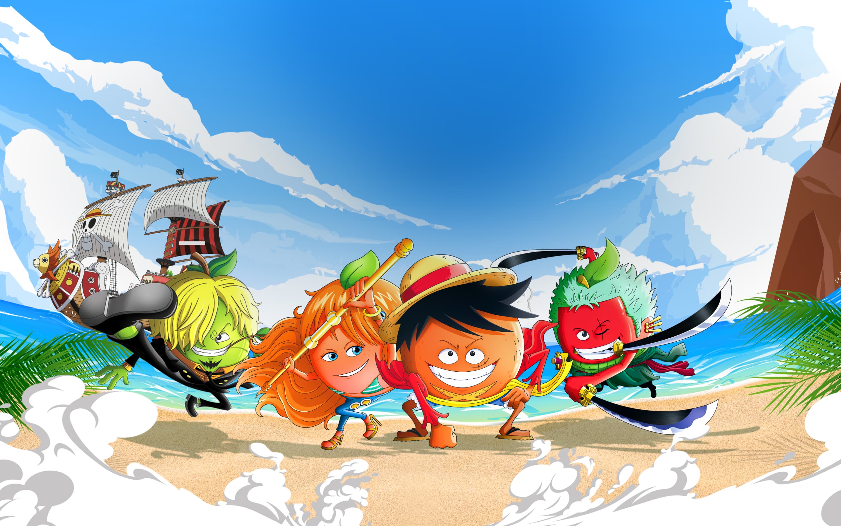 Personnages One Piece x Oasis sur la plage